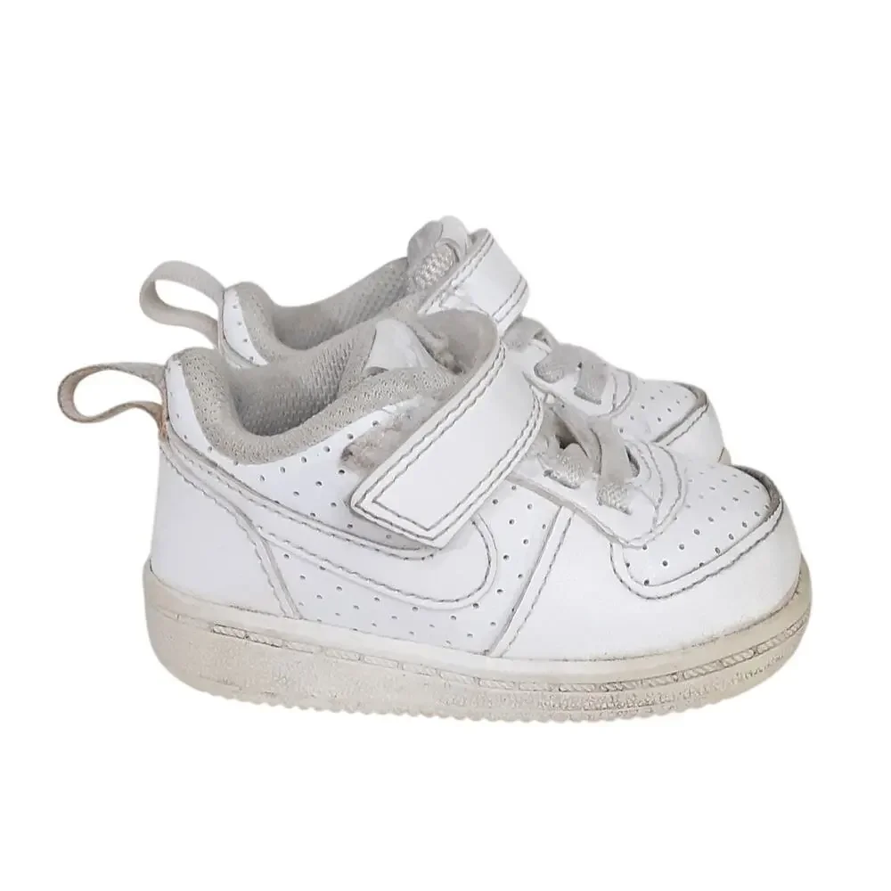 Nike Court Borough Low Top White Leather Sneaker Hook Loop Toddler 3 Basketball